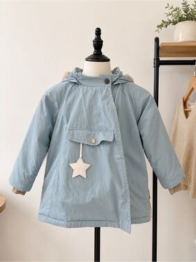 Mini A Ture Pale Blue Hooded Kids Raincoat